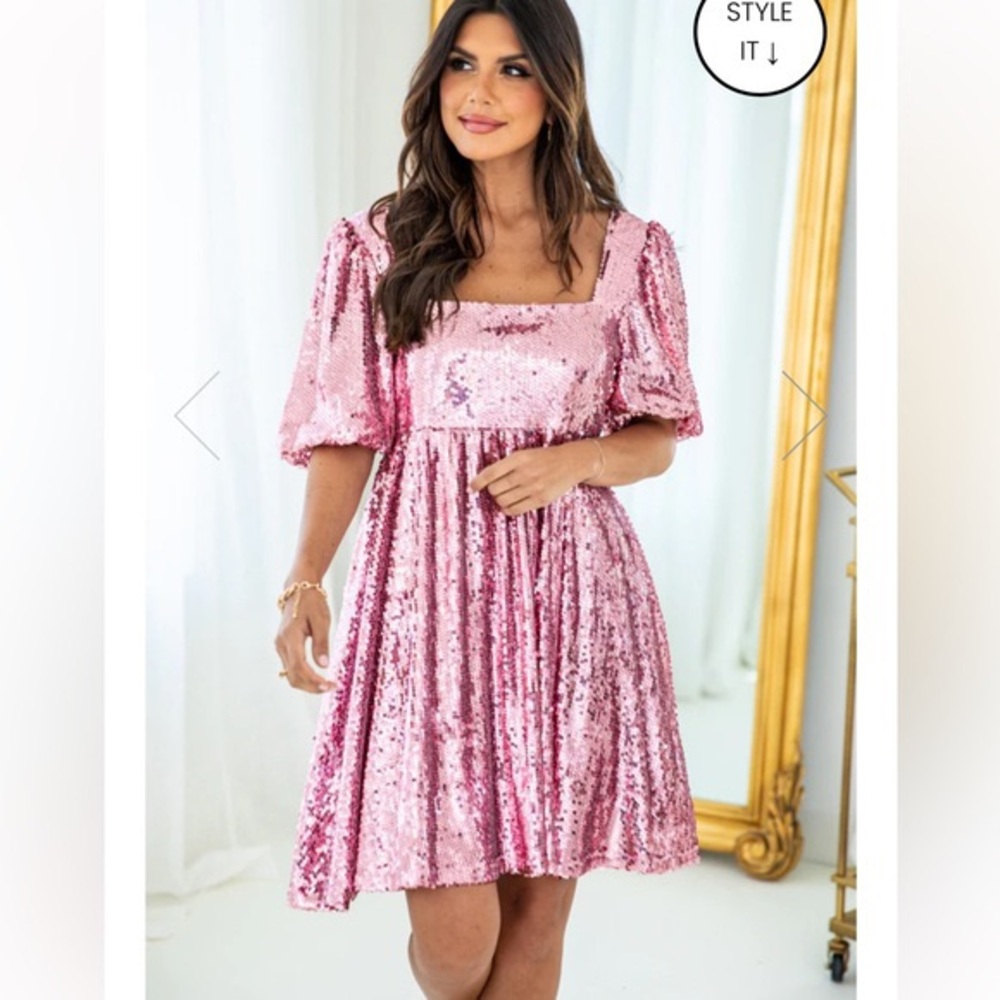 Adorable pink lily pink sequin babydoll dress